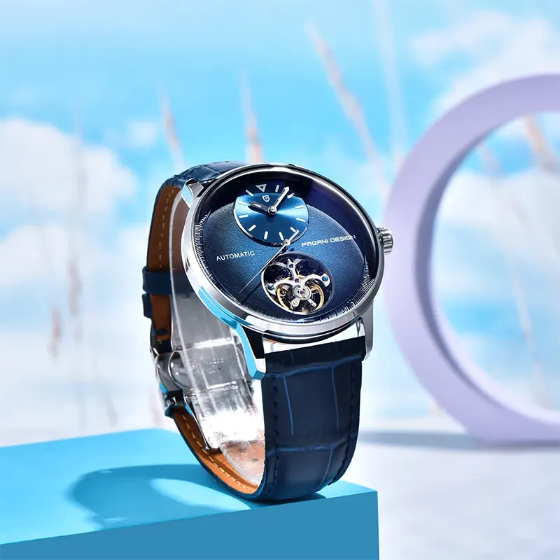 Pagani Design Blue Dial Tourbillon Leather Men's Watch- PD-1796